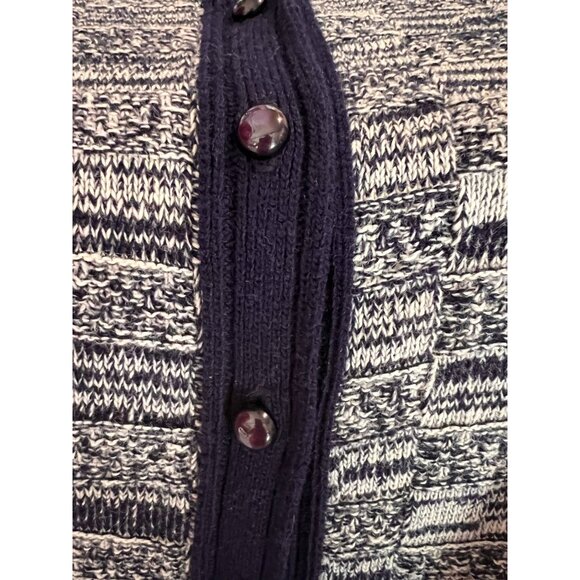 VTG Sweater Bee By Banff Ltd NVY WHT Knit Cape Fringe Hem Button Close RARE EUVC - Picture 7 of 11